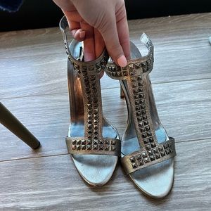 Claudia Ciuti Made in Italy Womens Gold w/Gold Studs Strappy Sandals 4" Heels